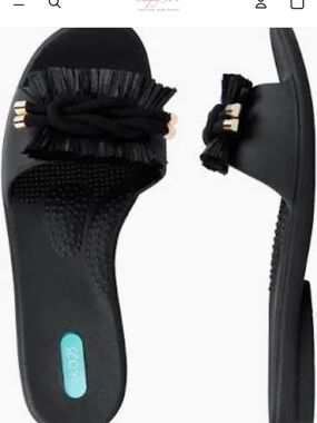Oka-B Black Raffia Fringe Slide Rubber Sandals, Size M/L